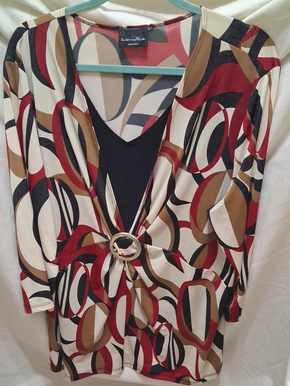Brittany Black Multi-Color Ring-Front V-Neck Tunic